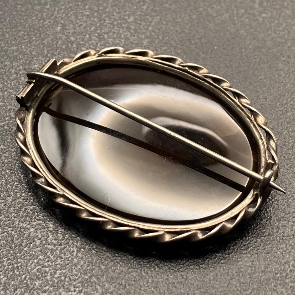Victorian Sterling Silver Banded Agate Brooch C Clasp - Picture 6 of 7